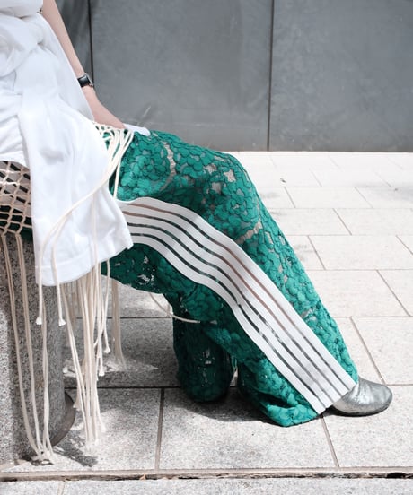Green Side Stripe Lace Wide Pants