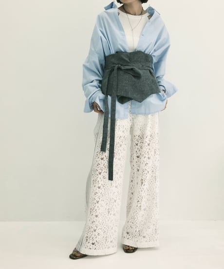 White Side Stripe Lace Wide Pants