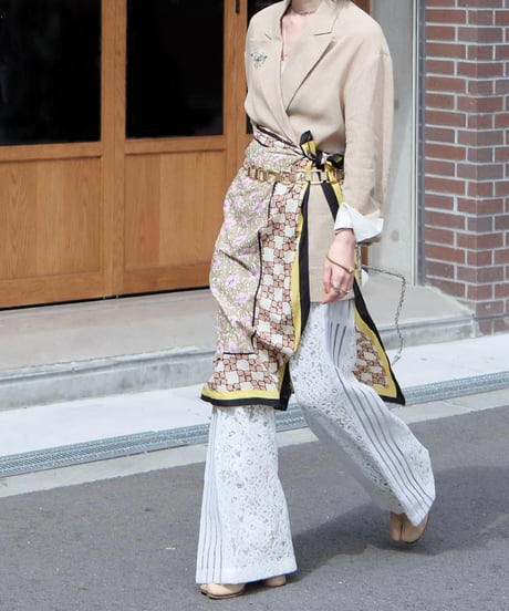 White Side Stripe Lace Wide Pants