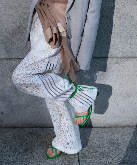 White Side Stripe Lace Wide Pants
