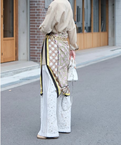 White Side Stripe Lace Wide Pants