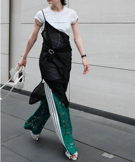 Green Side Stripe Lace Wide Pants