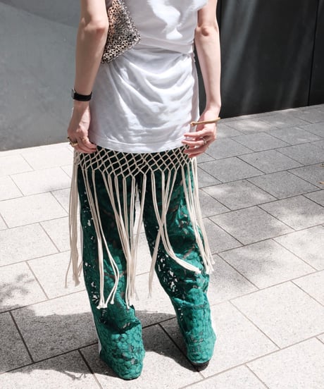 Green Side Stripe Lace Wide Pants