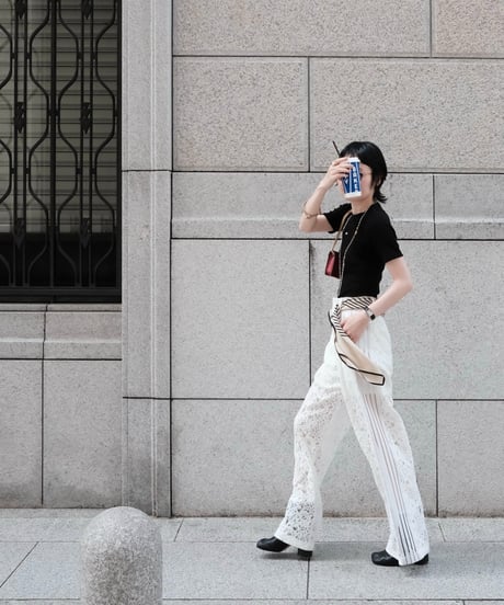 White Side Stripe Lace Wide Pants