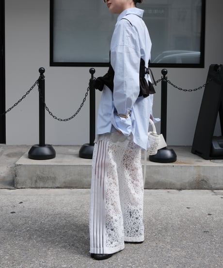 White Side Stripe Lace Wide Pants