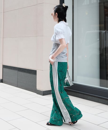 Green Side Stripe Lace Wide Pants
