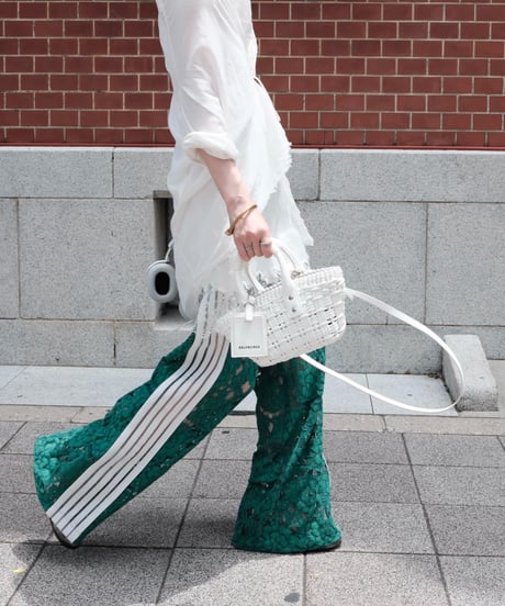 Green Side Stripe Lace Wide Pants