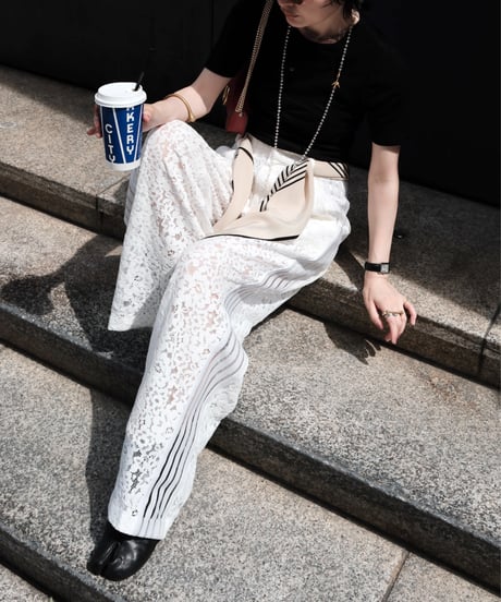 White Side Stripe Lace Wide Pants