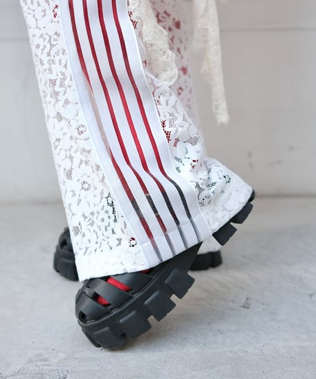 White Side Stripe Lace Wide Pants