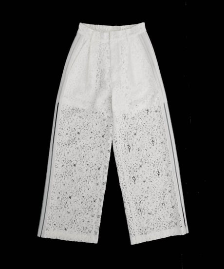White Side Stripe Lace Wide Pants
