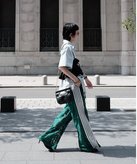 Green Side Stripe Lace Wide Pants