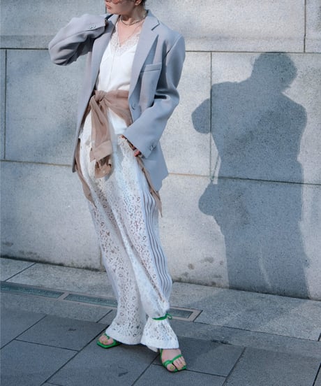 White Side Stripe Lace Wide Pants