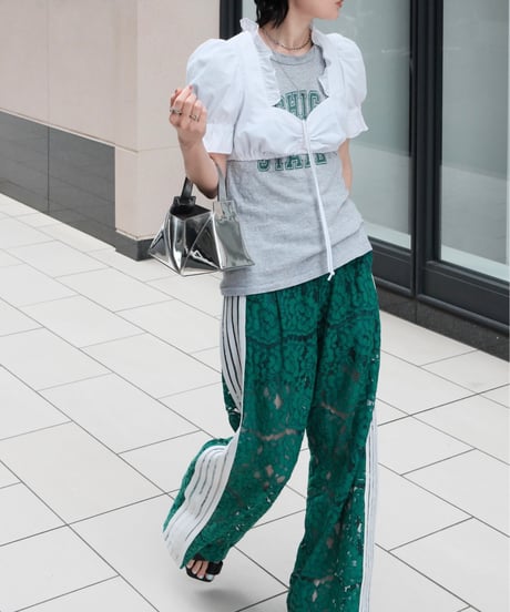 Green Side Stripe Lace Wide Pants