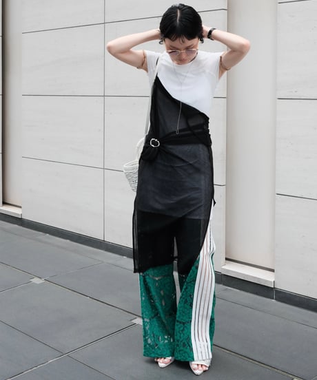 Green Side Stripe Lace Wide Pants