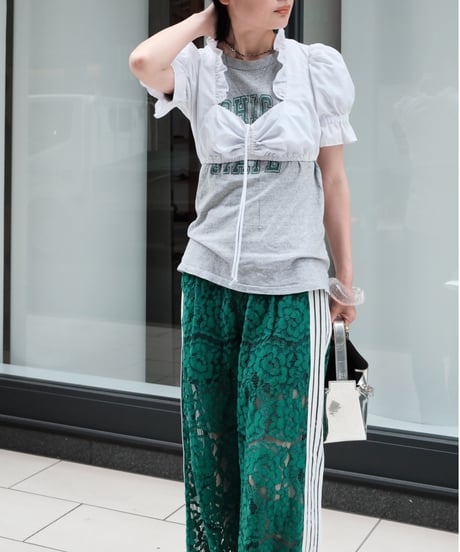 Green Side Stripe Lace Wide Pants