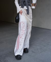 White Side Stripe Lace Wide Pants