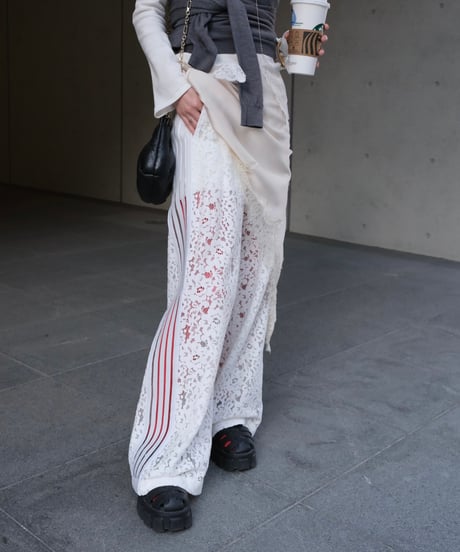 White Side Stripe Lace Wide Pants