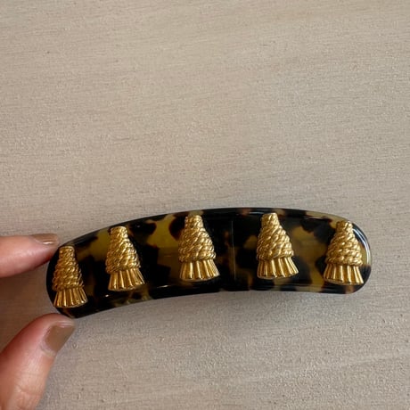 Antique MADE IN FRANC ベッコウ ゴールド タッセルモチーフ ヘアバレッタ