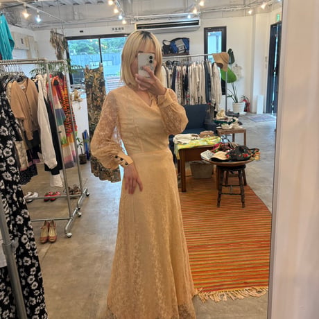 70s vintage EURO made 総レース dress