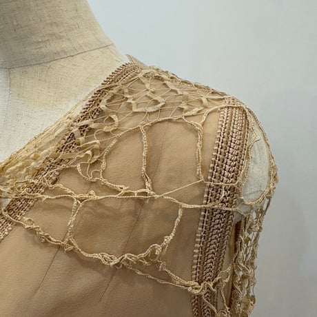 40s antique ハンドメイド 襟付き シースルードレス