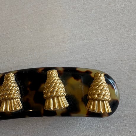 Antique MADE IN FRANC ベッコウ ゴールド タッセルモチーフ ヘアバレッタ