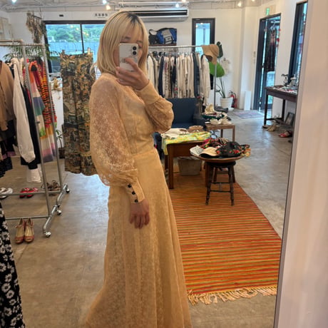 70s vintage EURO made 総レース dress