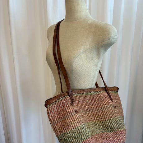 VINTAGE レザー×ストローBAG