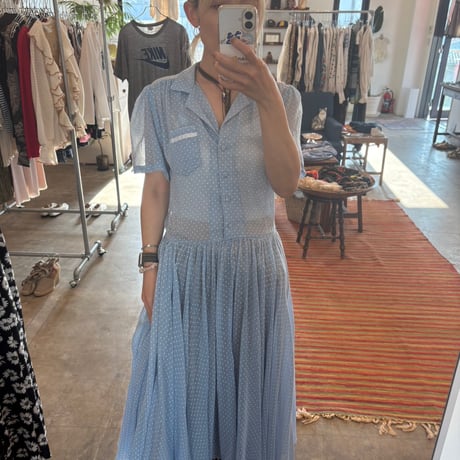 60s-70s antique CALIFORNIA madeシールスルー ドット柄 セーラー ワンピース