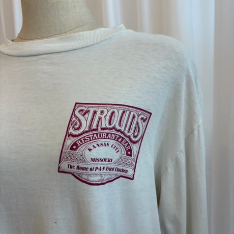 90s USA製 STROUD'S RESTAURANT &BAR 袖ロゴ入り ロンTEE