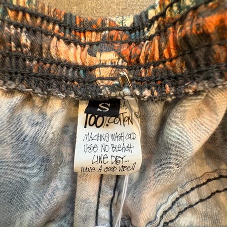 80s 初期　stussy 黒タグ 宗教柄 ビーチショーツ　special item