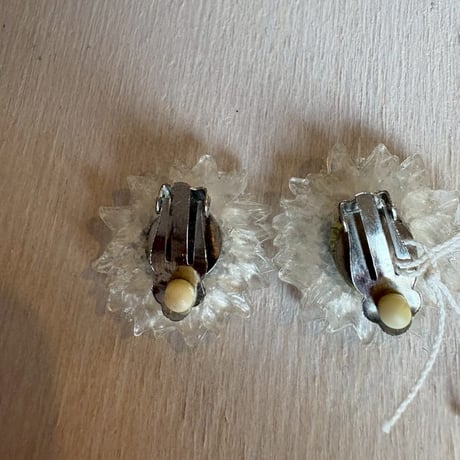 antique クリア　２トーン　お花　イヤリング