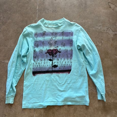 90s Hanes USA made スカル×バラ モチーフ ロンTEE