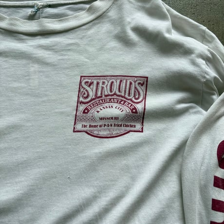 90s USA製 STROUD'S RESTAURANT &BAR 袖ロゴ入り ロンTEE