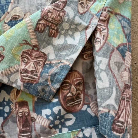 Reyn Spooner tikiマスク 総柄プルオーバー 半袖シャツ