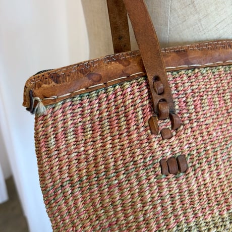 VINTAGE レザー×ストローBAG
