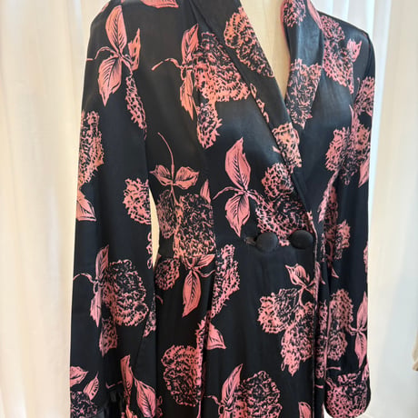 50s handmade ブラック×ピンク 花柄 ガウン