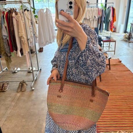 VINTAGE レザー×ストローBAG