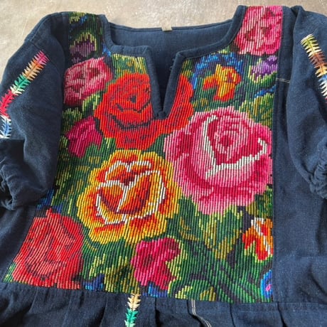 vintage インディゴ 刺繍 ワンピース