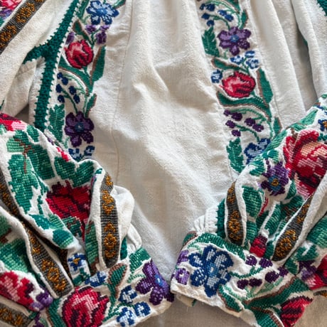 antique 30s クロスステッチ ルーマニア 刺繍 民族 ブラウス