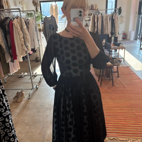 50s antique handmade 水玉 シースルー dress