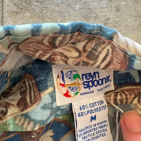 Reyn Spooner tikiマスク 総柄プルオーバー 半袖シャツ