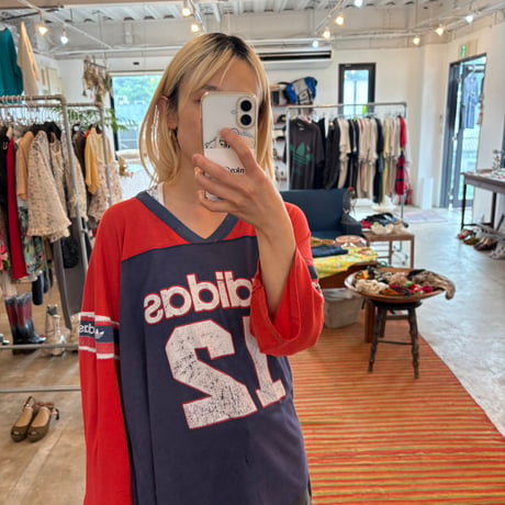 adidas デカ白銀タグ ナンバリング 7部袖 ボロ ロンTEE