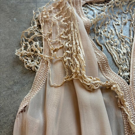 40s antique ハンドメイド 襟付き シースルードレス