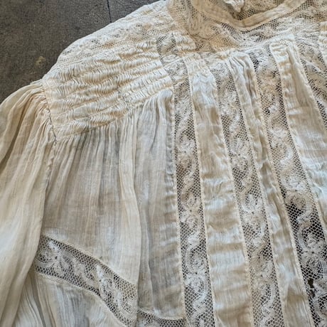 1900's antique 花柄シルク レースブラウス