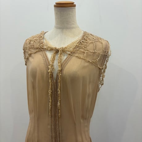 40s antique ハンドメイド 襟付き シースルードレス