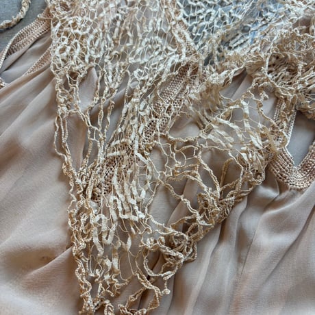 40s antique ハンドメイド 襟付き シースルードレス