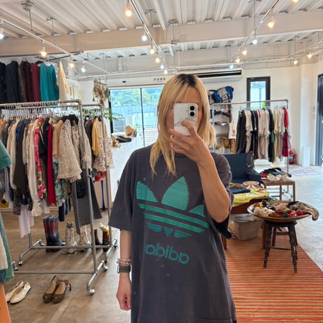 デカ白銀タグ USA製adidas トレフォイル デカロゴ TEE