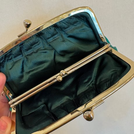 グリーン レザー がま口 財布