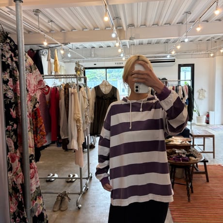 90s ボーダー　フード付き　ロンTEE