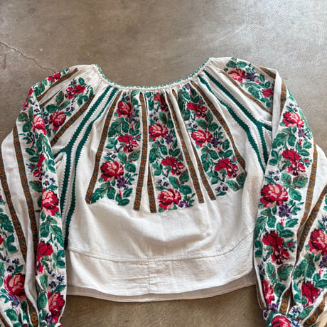 antique 30s クロスステッチ ルーマニア 刺繍 民族 ブラウス